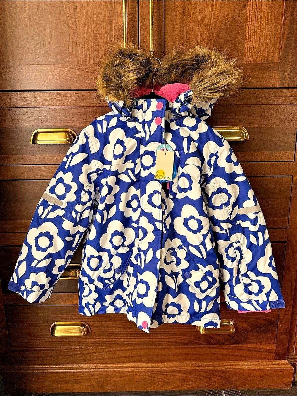 Mini Boden All-Weather Waterproof Coat Blue & White Parka Ski